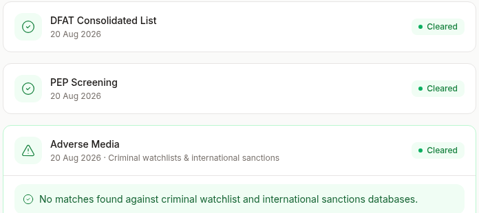 Screening results, all cleared